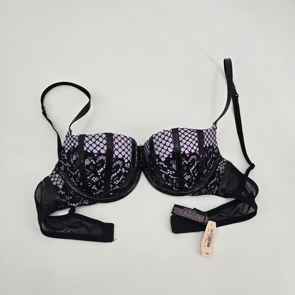 VS Fashion Show Black Leather Push-Up Bra Victoria's Secret Size 34A NWT - Picture 4 of 7